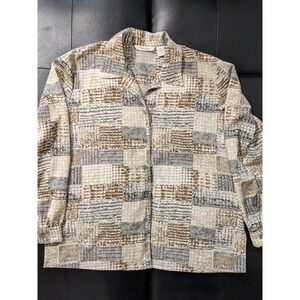 Tan Jay Women's Lightweight Long Sleeve Button Up‎ Blouse Snakeskin Print 16 EUC